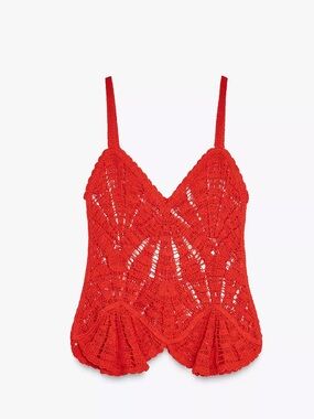 Zara Red Crochet Peplum Top - NWT